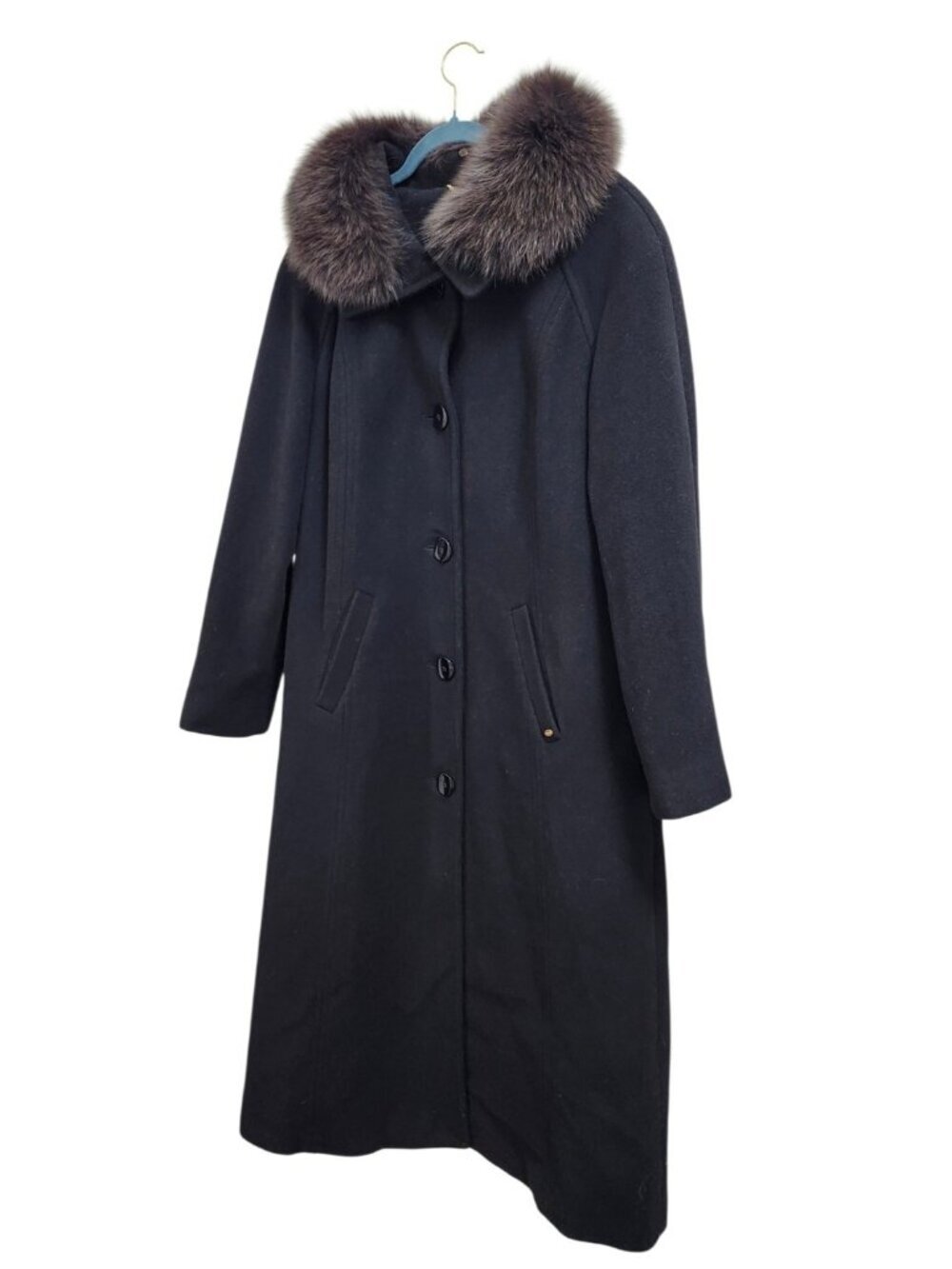 Ellen Tracy Black Long Wool Blend Coat Removable Genuine Fur Collar Women's 12 - Picture 5 of 14